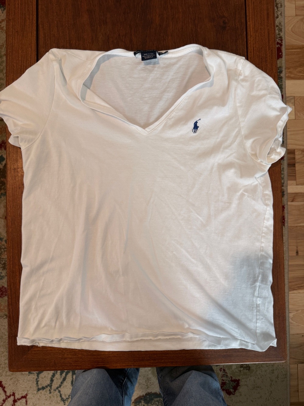 Ralph Lauren White V-Neck Tee with Navy Pony